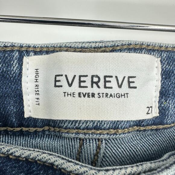 Evereve The Ever Straight Jeans Women Sz 27 Blue High Rise Button Fly Minimalist - Picture 5 of 15